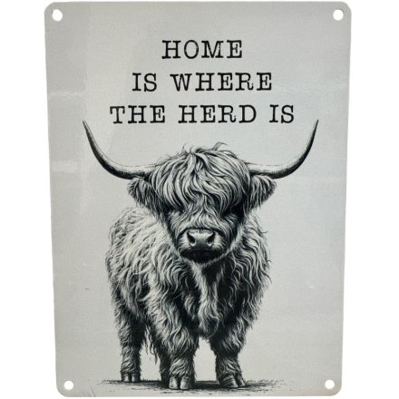 "Metal Mini Sign: Home Is Where The Herd Is, 20cm Size"