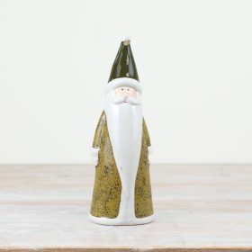 Add a touch of rustic charm to your festive collection with this delightful green Santa ornament