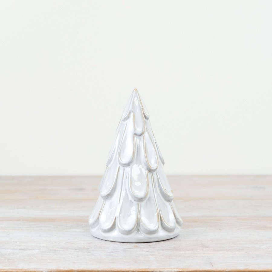 Ceramic Christmas Tree in White, 15cm