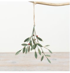 A berry mistletoe bunch with a rustic jute string hanger. 