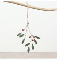 A berry mistletoe bunch with a rustic jute string hanger. 