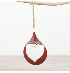 A cute and unique metal Santa decoration with jute string hanger 