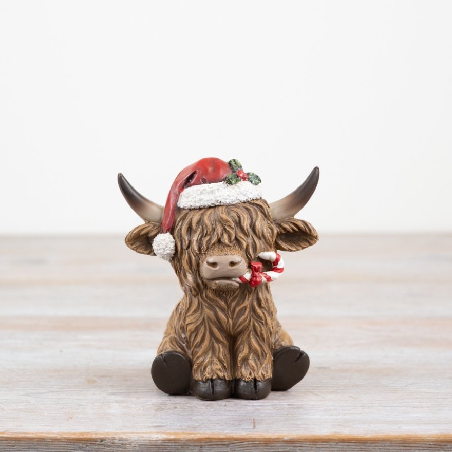 Candy Cane Christmas Highland Cow, 11cm