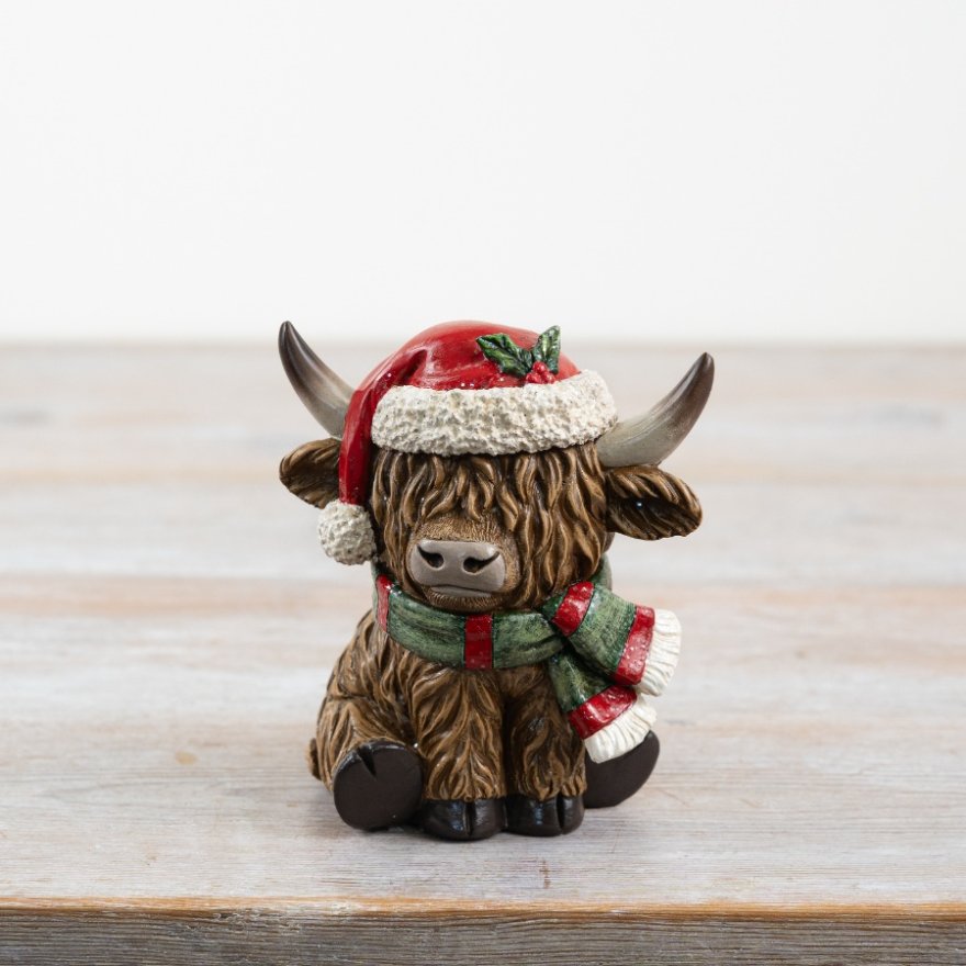 Brown Highland Xmas Cow Decor, 10.5cm