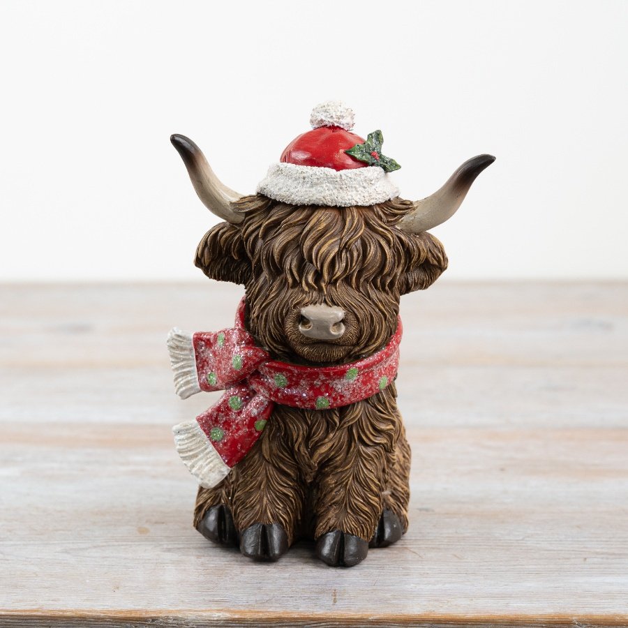 Sitting Highland Cow Decor, 17cm