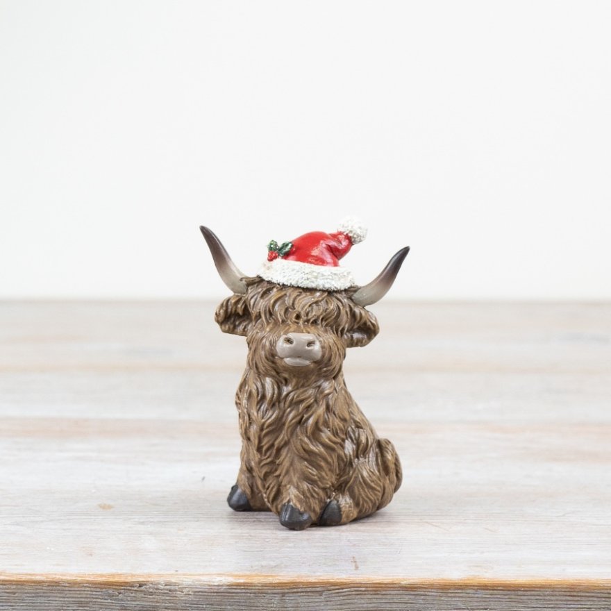  Highland Cow Sitting Christmas Decoration - 9.5cm