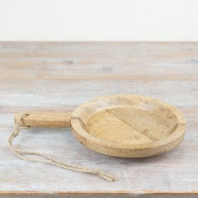 Beautiful wooden serving board with heavy handle and jute hook for a rustic touch. 