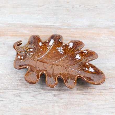 Brown Leaf Trinket Dish, 21.5cm 