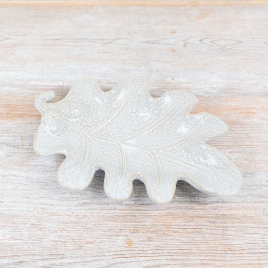 White Leaf Design Trinket Plate, 21.5cm 