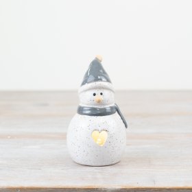 A charming stoneware snowman in chic grey and white colours. Complete with a speckled finish and warm glow led lights. 