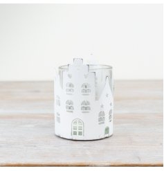 Metal & Glass House Candle Holder, 10.8cm 