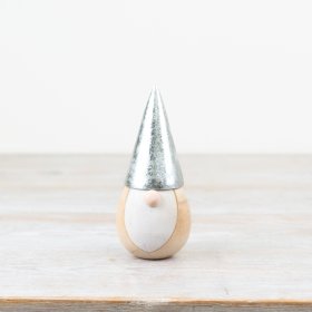 Introducing an utterly charming wooden gonk with a rustic silver hat