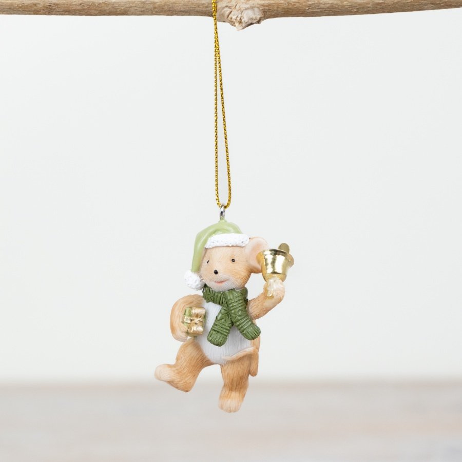 Mouse Holding Bell Hanger, 8cm
