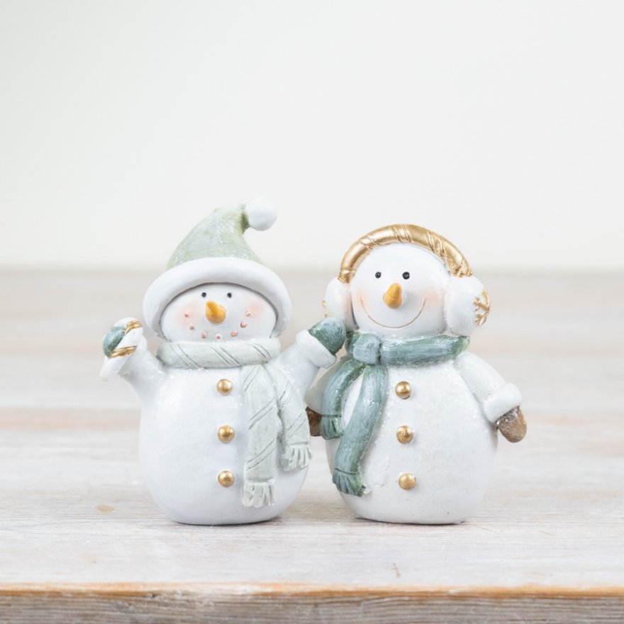 White & Green Snowman Ornament, 8cm 