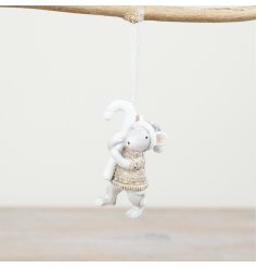 Festive Mouse W/Candy Cane, 8.5cm