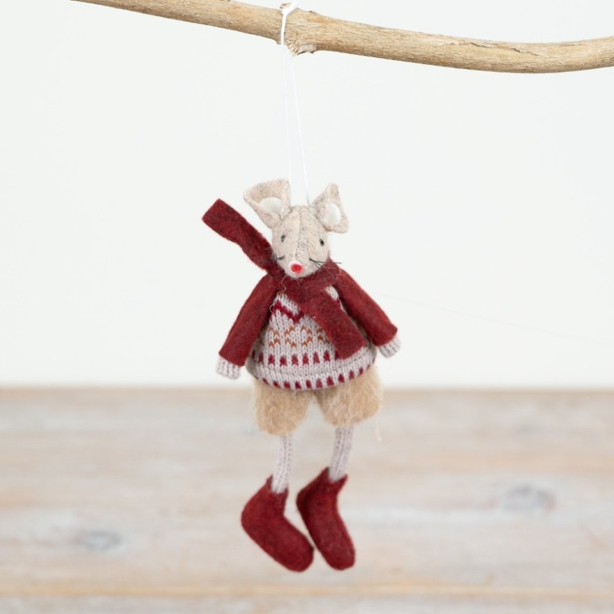 15cm Red Festive Fabric Mouse Hanger