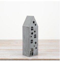 Grey House T-Light Holder, 27.5cm