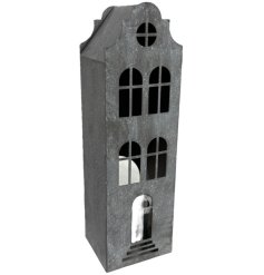 Grey Town House T-Light Holder, 27cm
