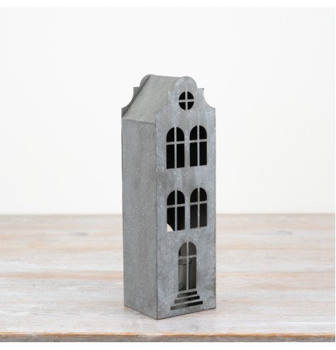 Grey Town House Candle Holder, 27cm