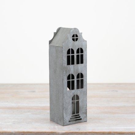 Grey Town House Candle Holder, 27cm