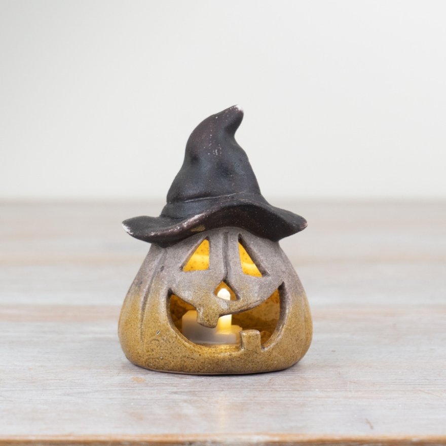 LED Witch Pumpkin Decoration, 10.5cm