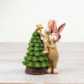Celebrate Christmas with our stunningly detailed ornament showcasing Jasper and Bonnie bunnies decorating their Chr