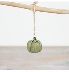 Add a rustic charm to your Halloween decor with our Green Pumpkin Jute Hanger 