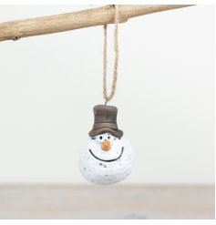 A rustic snowman head decoration with a jute string hanger. Hand finished and beautifully textured.