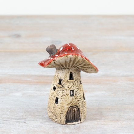 Rustic LED Mushroom House, 11.7cm 