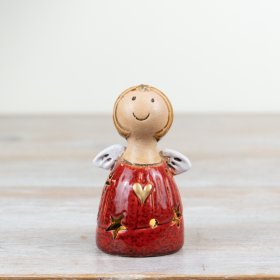 A beautifully crafted, hand finished angel ornament with gold heart detail and warm glow led lights. 