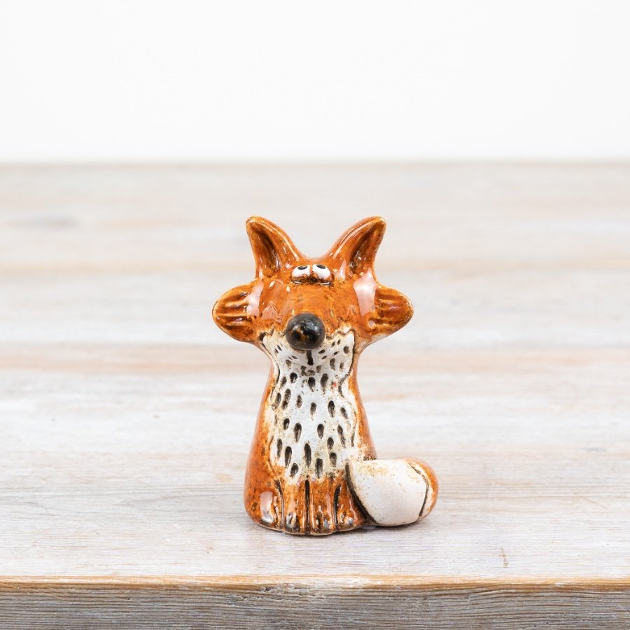 Glazed Amber Fox Ornament, 8.6cm
