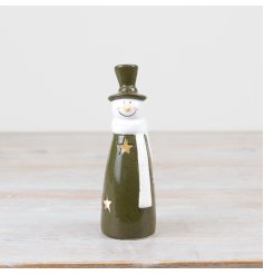 LED Green Snowman Deco, 17.5cm 