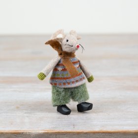 This delightful little fabric mouse comes dressed in a snug jumper and stylish black clogs