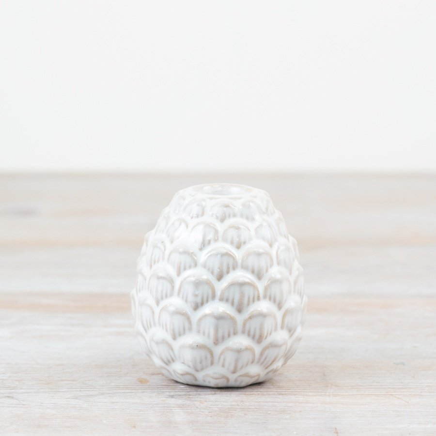 White Pinecone Candle Holder, 8cm