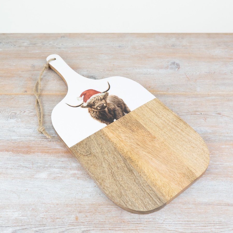 Wooden Festive Highland Cow Serving Board 50cm