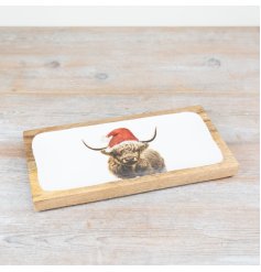 30cm Festive Highland Cow Tray