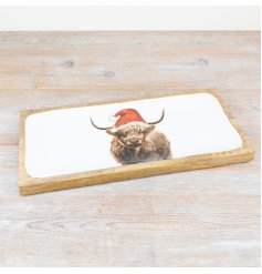 Festive Highland Cow Tray, 40cm