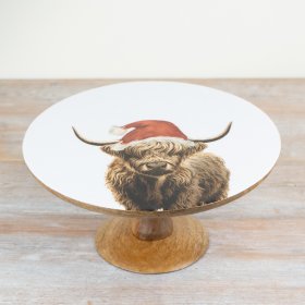 Highland Cow Festive Cake Stand, 30cm