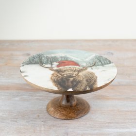Add a touch of rustic charm to any festive table with this beautifully crafted wooden cake stand.