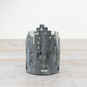 Grey Heart House T-Light Holder, 10cm