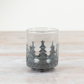 This charming t-light holder pot boasts a delightful Christmas tree design and adds a touch of rustic elegance 