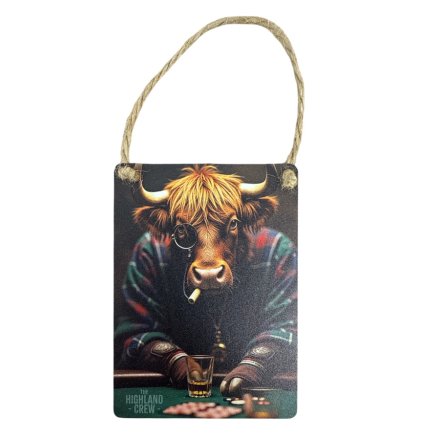 Highland Cow Poker Metal Dangler Sign