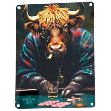 Highland Cow Poker Metal Sign, 20cm 