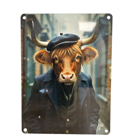 Metal Sign Highland Cow Peaky, 20cm 