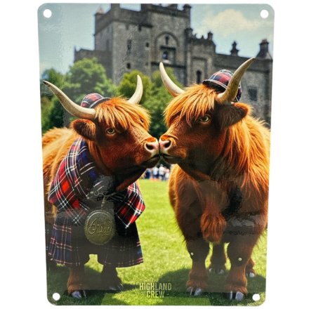 Highland Cow Kissing Metal Sign, 20cm 