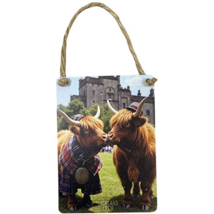 Highland Cows Kissing Dangler Sign 