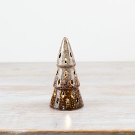 Glazed Brown Tree Deco, 12cm 