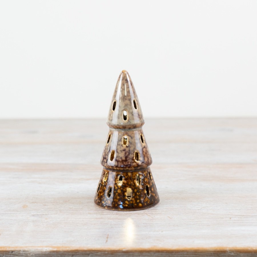 Glazed Brown Tree Deco, 12cm