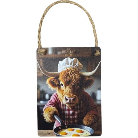 Highland Cow Cooking Eggs Dangler sign 