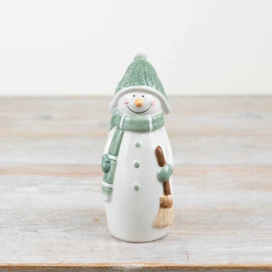 Green & White Snowman Deco, 17cm 